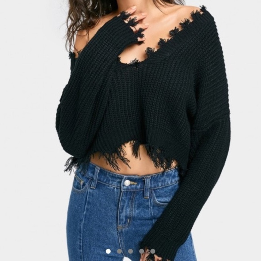 Black frayed sweater